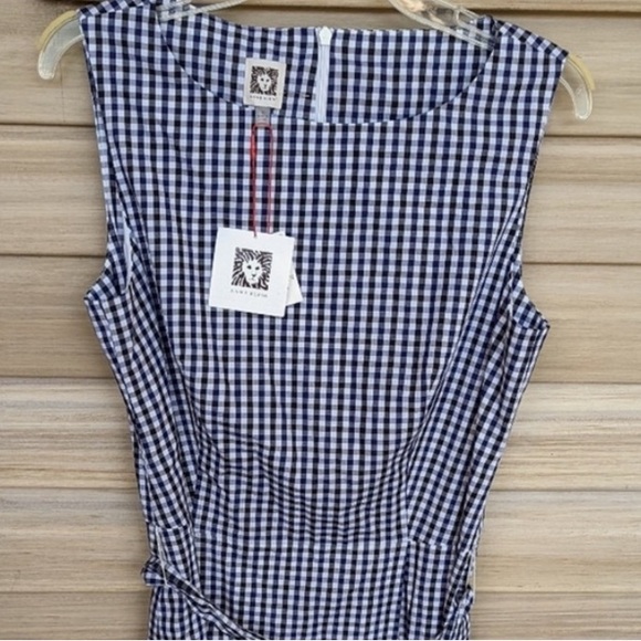 🆕️ Anne Klein Gingham Navy-White Dress. Detachable Waist Belt. NWT - Picture 6 of 12